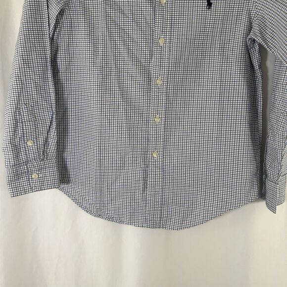 Ralph Lauren Dress Shirt Boy medium 10 12 White Blue Plaid Button Up Long Sleeve - Picture 3 of 9